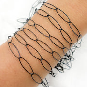 Black Rhodium Sterling Silver Diamond Cut Oval Link Chain